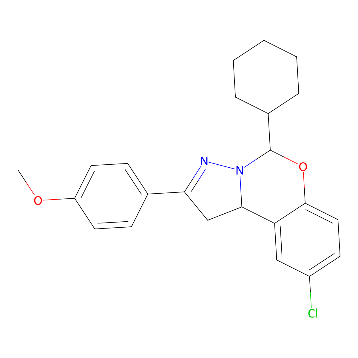9-CL-5-Cyclohexyl-2-(4-meo-phenyl)-1,10B-dihydropyrazolo(1,5-C)(1,3)benzoxazine molecular structure, CAS 303061-31-6
