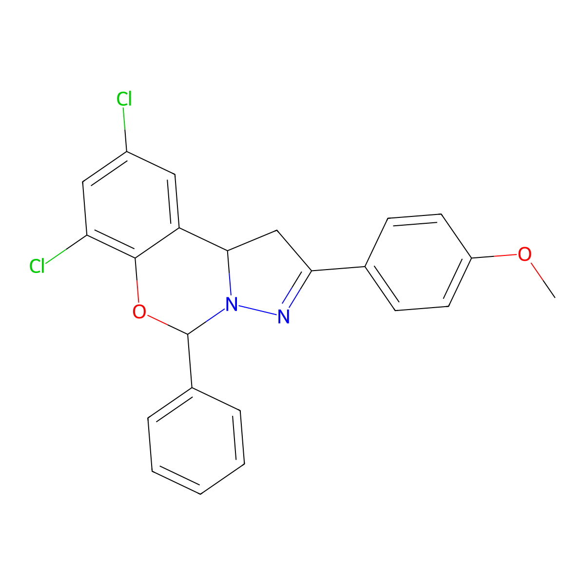 7,9-DI-CL-2-(4-Methoxyphenyl)-5-PH-1,10B-dihydropyrazolo(1,5-C)(1,3)benzoxazine molecular structure, CAS 303061-33-8
