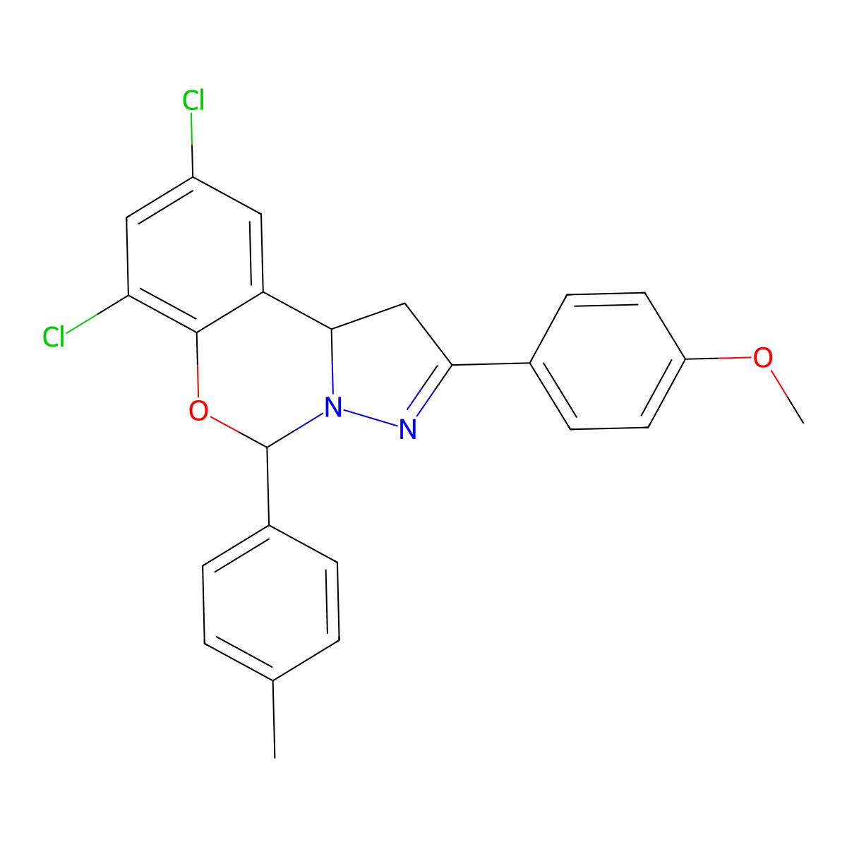 7,9-DI-CL-2-(4-Meo-PH)-5-(4-ME-PH)-1,10B-dihydropyrazolo(1,5-C)(1,3)benzoxazine molecular structure, CAS 303061-34-9