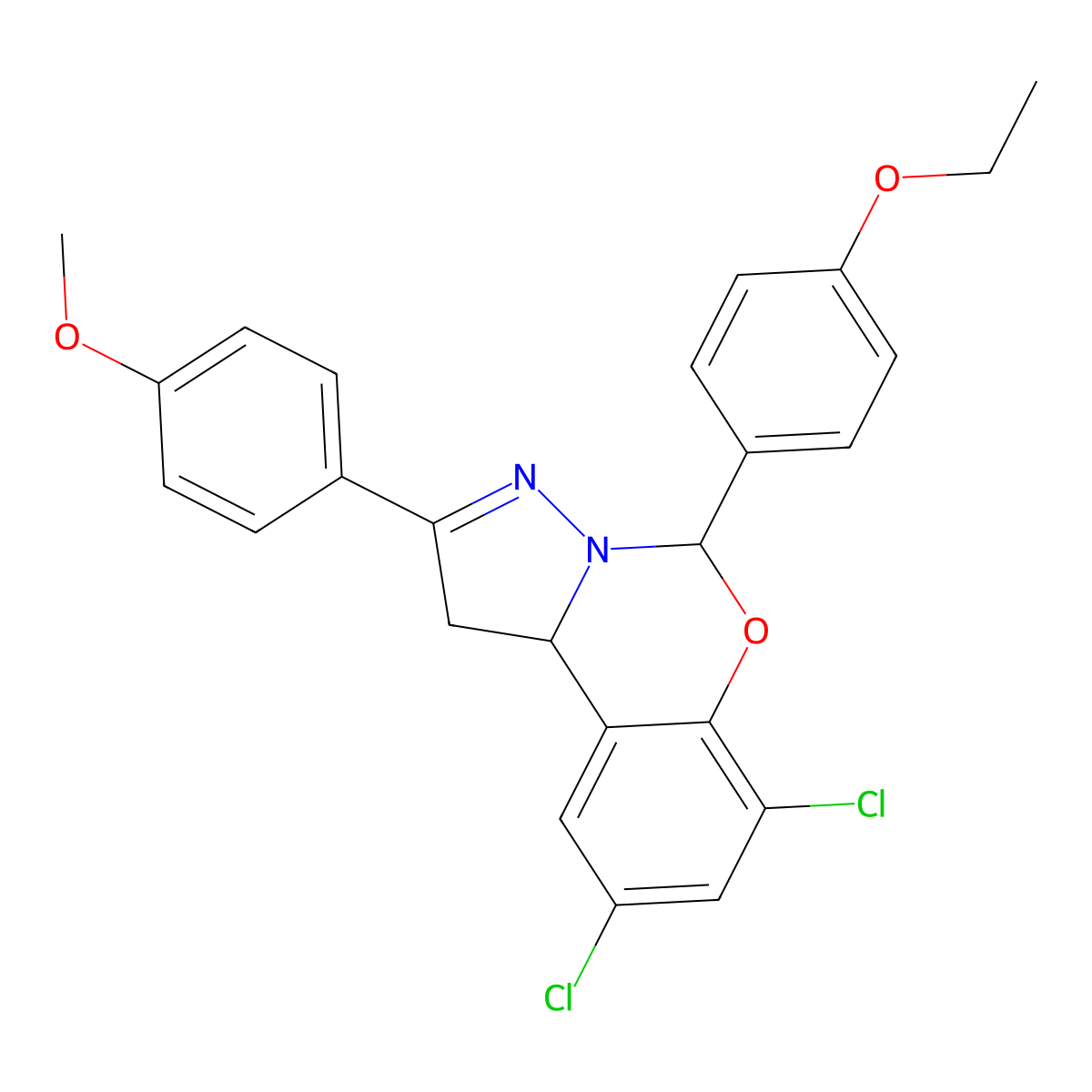 7,9-Dichloro-5-(4-ethoxyphenyl)-2-(4-methoxyphenyl)-1,10B-dihydropyrazolo(1,5-C)(1,3)benzoxazine molecular structure, CAS 303061-42-9