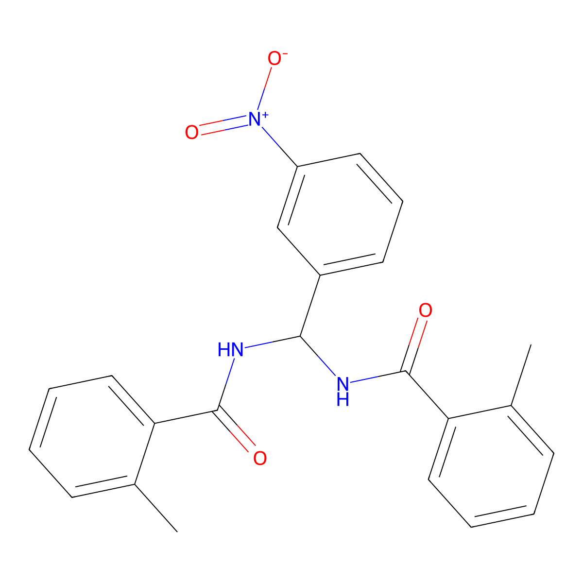 2-Methyl-N-(((2-methylbenzoyl)amino)(3-nitrophenyl)methyl)benzamide molecular structure, CAS 303061-70-3