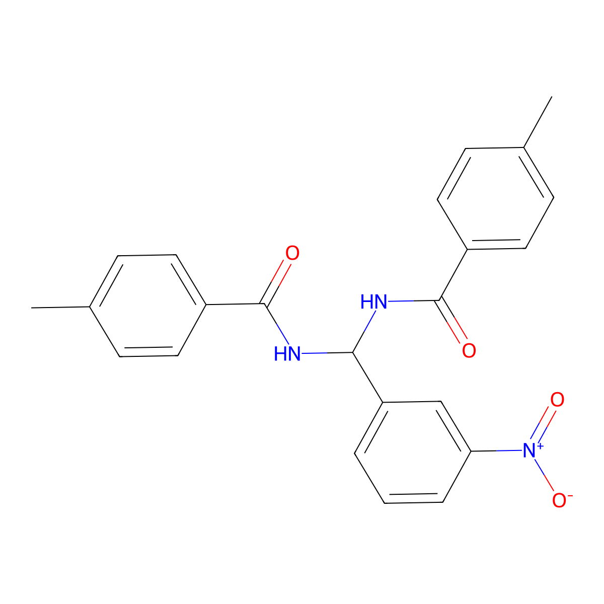 4-Methyl-N-(((4-methylbenzoyl)amino)(3-nitrophenyl)methyl)benzamide molecular structure, CAS 303061-73-6