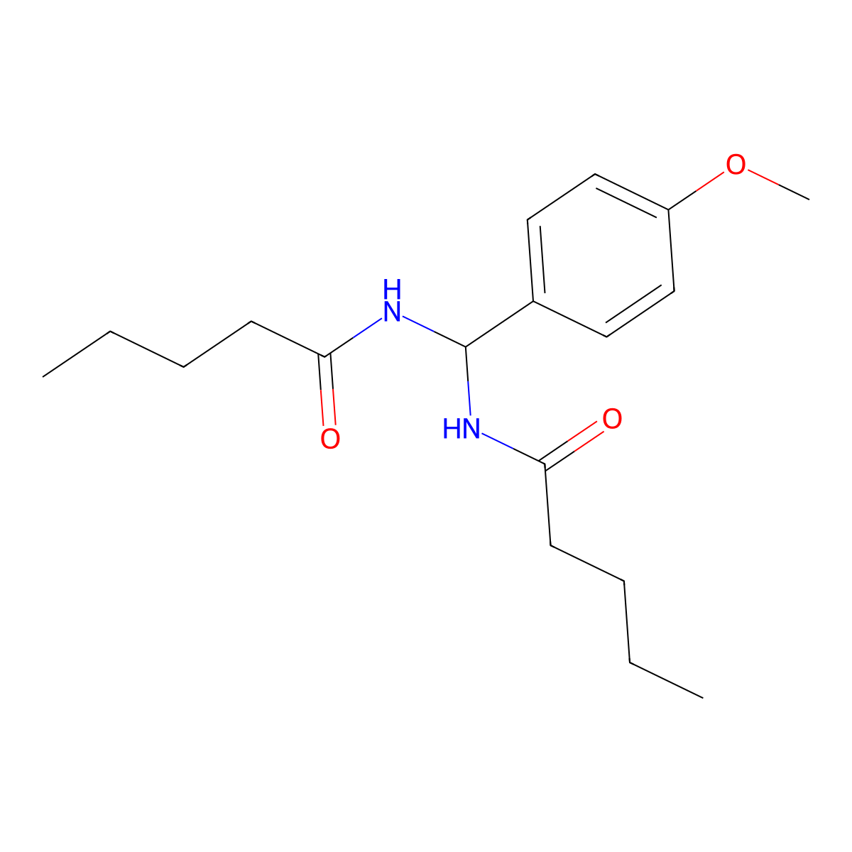 N-((4-Methoxyphenyl)(pentanoylamino)methyl)pentanamide molecular structure, CAS 303061-83-8