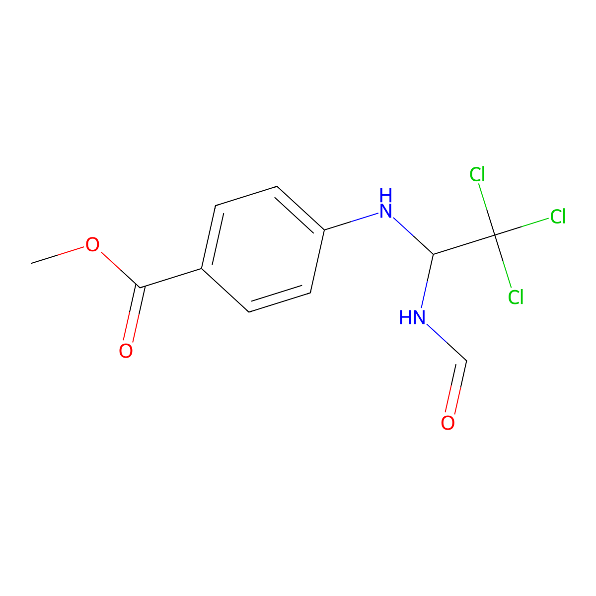 Methyl 4-((2,2,2-trichloro-1-(formylamino)ethyl)amino)benzoate molecular structure, CAS 303061-84-9