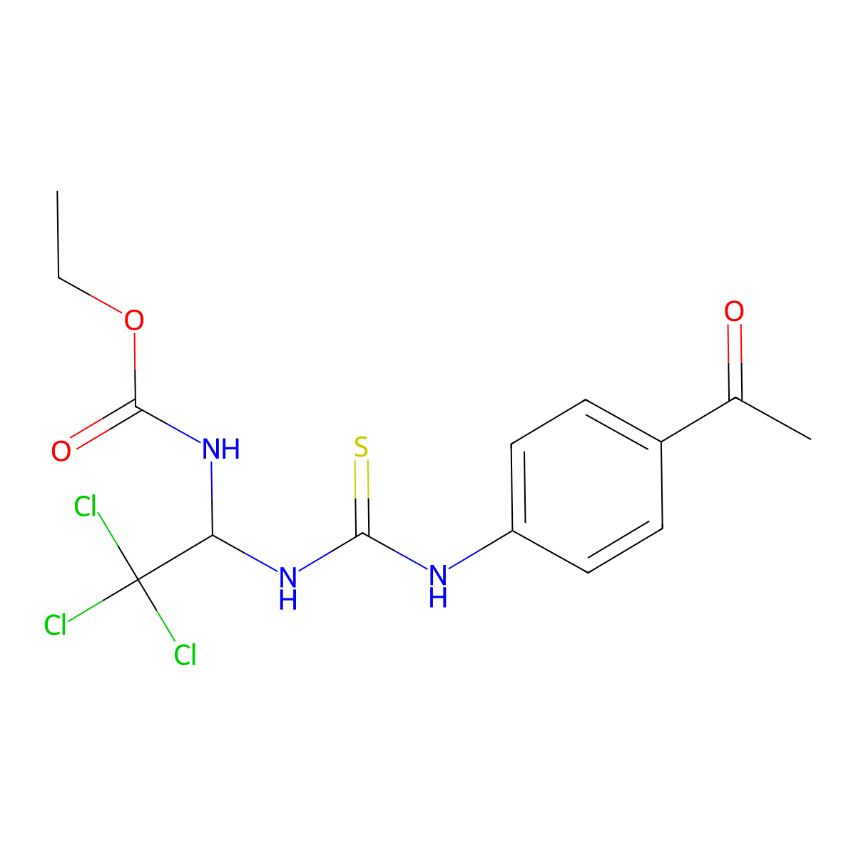 Ethyl 1-(((4-acetylanilino)carbothioyl)amino)-2,2,2-trichloroethylcarbamate molecular structure, CAS 303061-90-7