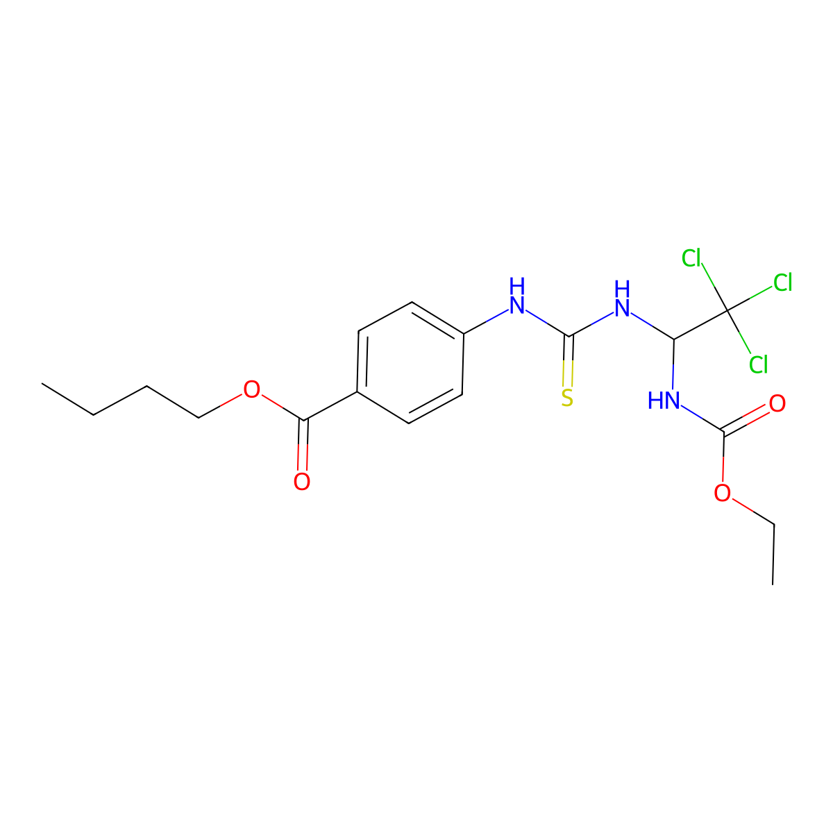 Butyl 4-{[({2,2,2-trichloro-1-[(ethoxycarbonyl)amino]ethyl}amino)carbothioyl]amino}benzoate molecular structure, CAS 303061-92-9