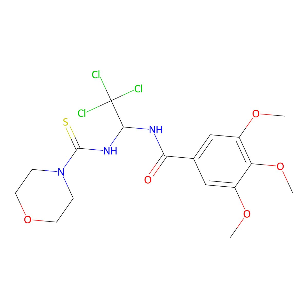 3,4,5-Trimethoxy-N-(2,2,2-tri-CL-1-((4-morpholinylcarbothioyl)amino)ET)benzamide molecular structure, CAS 303061-93-0