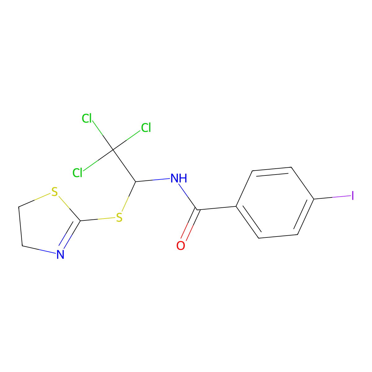 4-Iodo-N-(2,2,2-trichloro-1-(4,5-dihydro-1,3-thiazol-2-ylthio)ethyl)benzamide molecular structure, CAS 303061-94-1