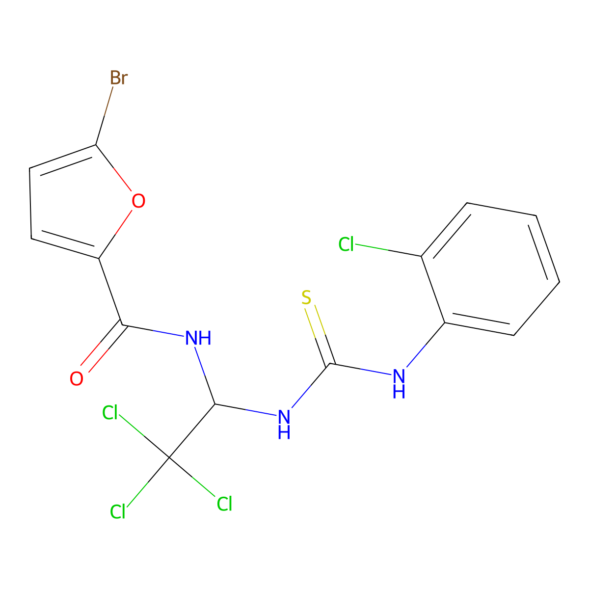 5-BR-N-(2,2,2-Trichloro-1-(((2-chloroanilino)carbothioyl)amino)ethyl)-2-furamide molecular structure, CAS 303062-06-8