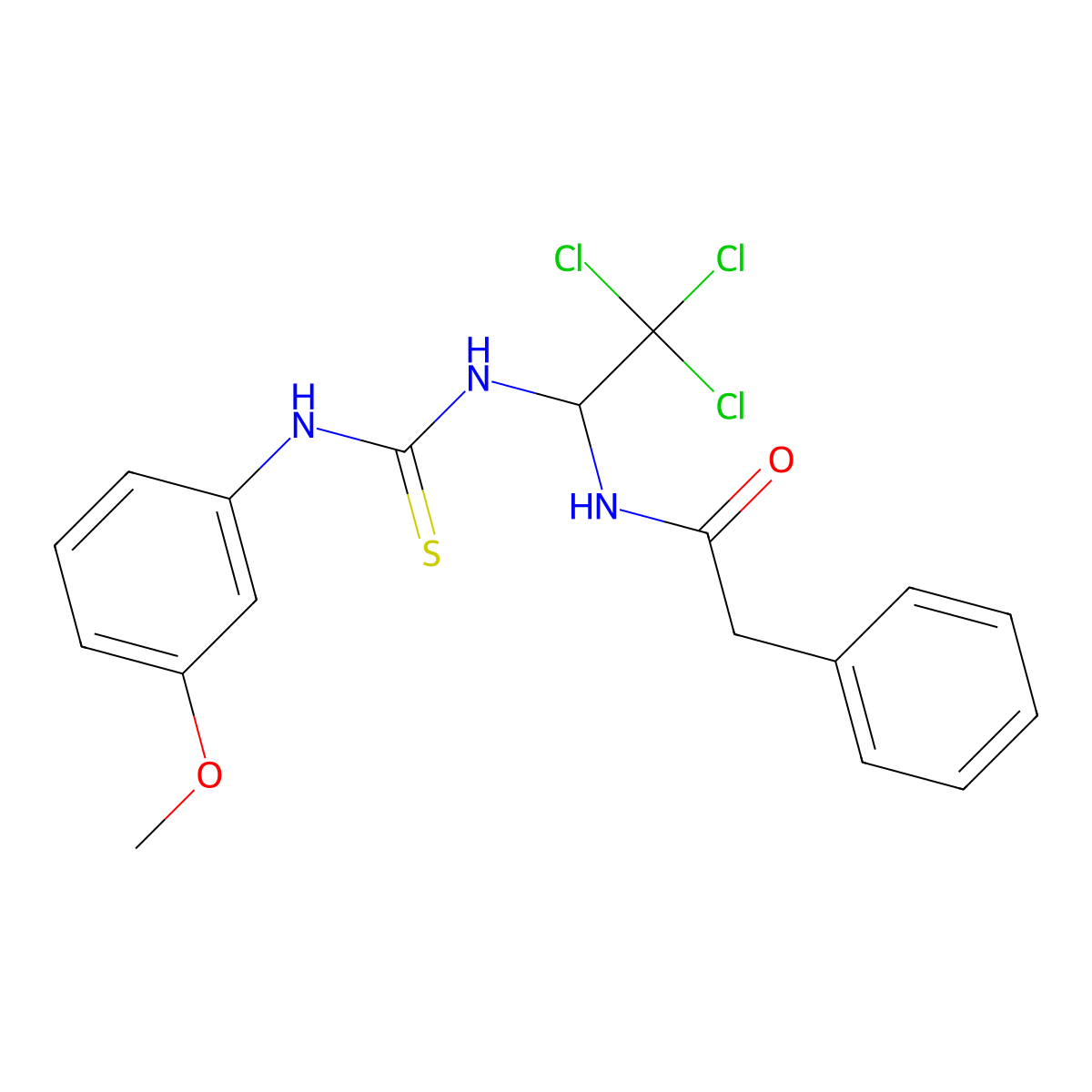 2-PH-N-(2,2,2-Trichloro-1-(((3-methoxyanilino)carbothioyl)amino)ethyl)acetamide molecular structure, CAS 303062-34-2