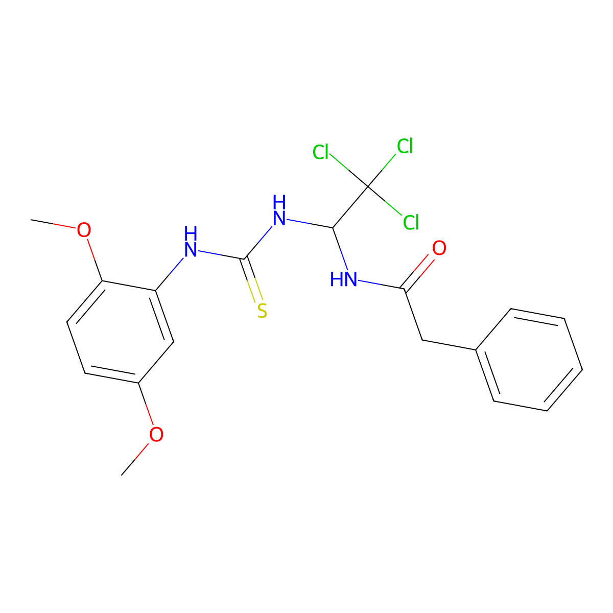 2-PH-N-(2,2,2-Trichloro-1-(((2,5-dimethoxyanilino)carbothioyl)amino)ET)acetamide molecular structure, CAS 303062-38-6