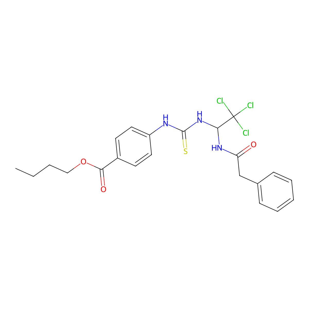 BU 4-((((2,2,2-Tri-CL-1-((phenylacetyl)amino)ET)amino)carbothioyl)amino)benzoate molecular structure, CAS 303062-40-0
