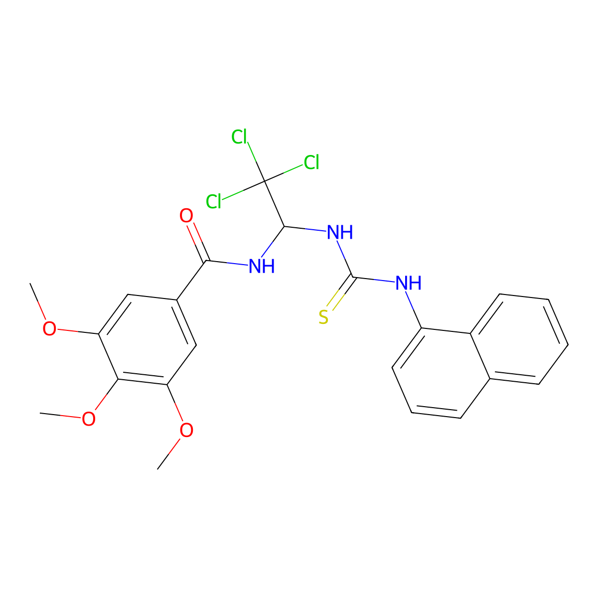 3,4,5-Trimethoxy-N-(2,2,2-trichloro-1-(((1-naphthylamino)carbothioyl)amino)ethyl)benzamide molecular structure, CAS 303062-50-2