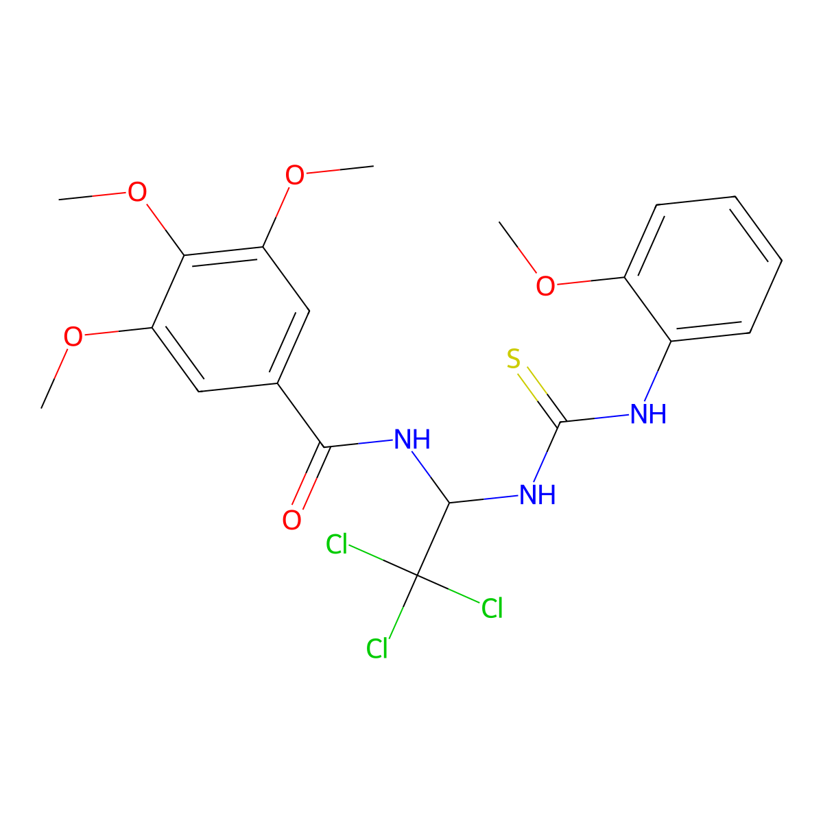 3,4,5-Trimethoxy-N-(2,2,2-trichloro-1-{[(2-methoxyanilino)carbothioyl]amino}ethyl)benzamide molecular structure, CAS 303062-56-8