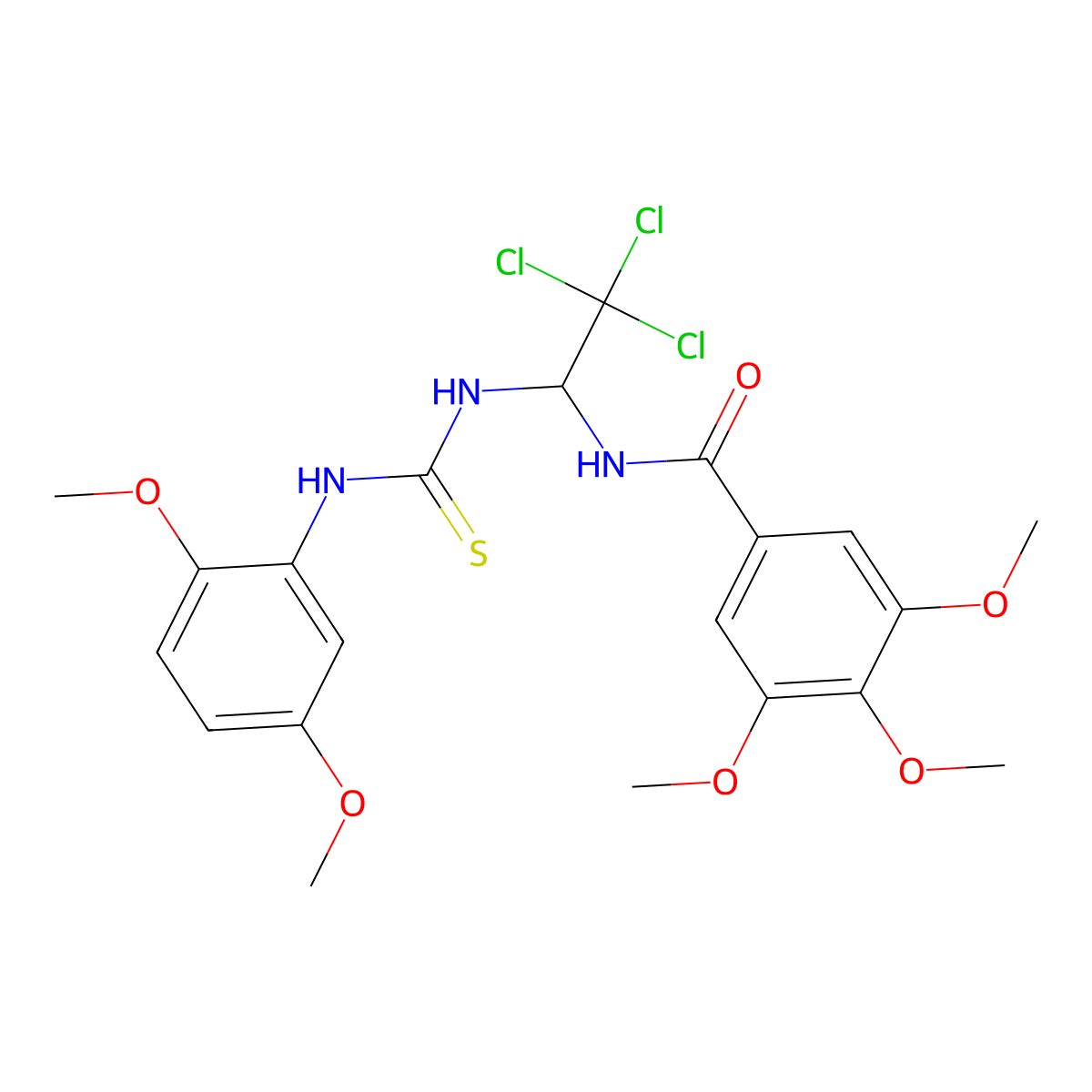 3,4,5-Trimethoxy-N-(2,2,2-trichloro-1-{[(2,5-dimethoxyanilino)carbothioyl]amino}ethyl)benzamide molecular structure, CAS 303062-59-1