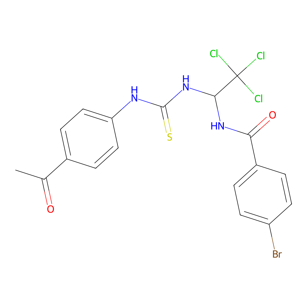 N(1-(((4-Acetylanilino)carbothioyl)amino)-2,2,2-trichloroethyl)-4-bromobenzamide molecular structure, CAS 303062-67-1