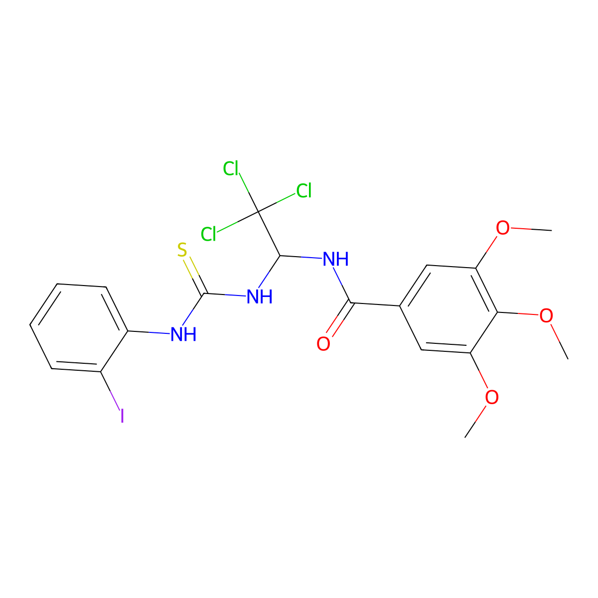3,4,5-Tri-meo-N-(2,2,2-tri-CL-1-(((2-iodoanilino)carbothioyl)amino)ET)benzamide molecular structure, CAS 303062-71-7
