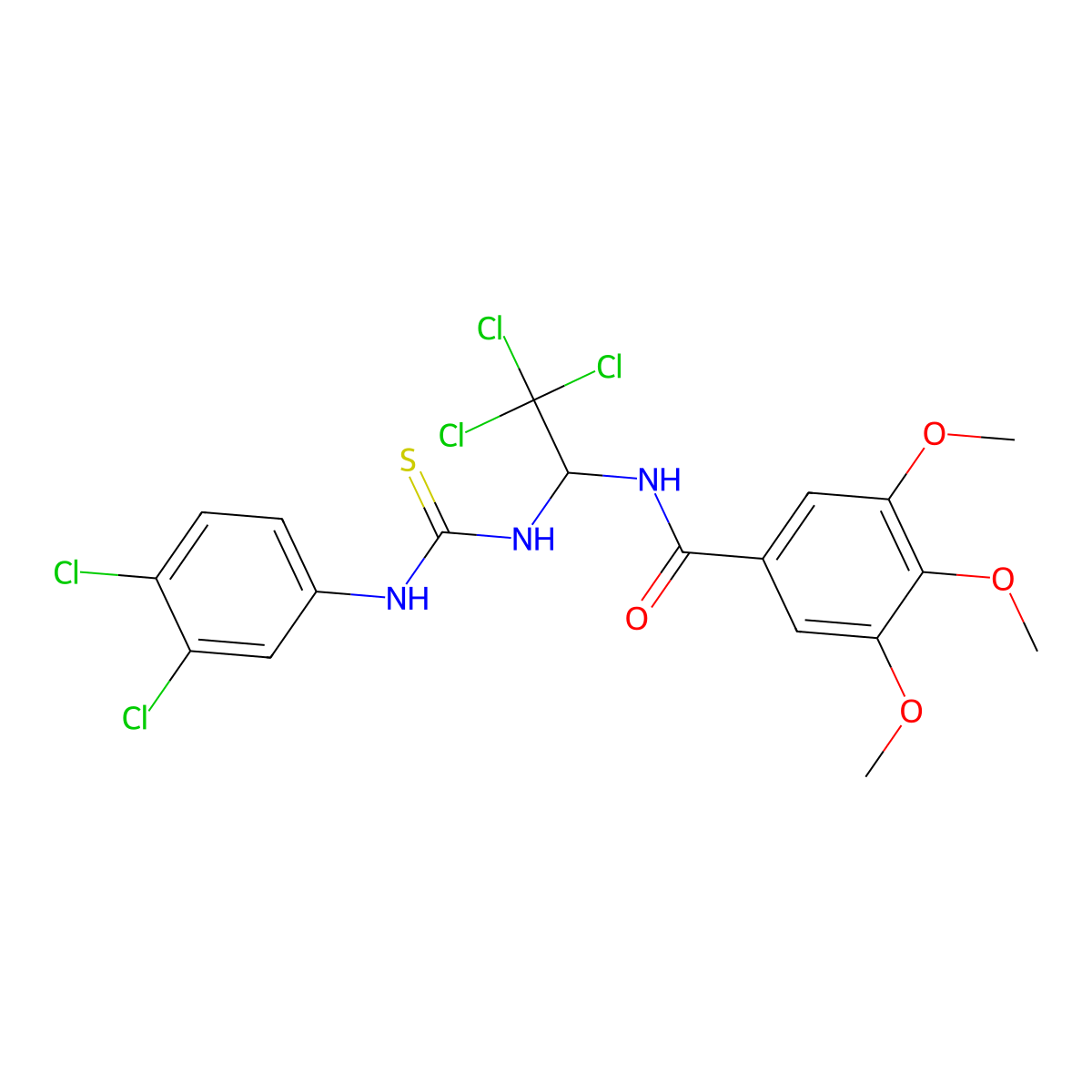 3,4,5-Trimethoxy-N-(2,2,2-trichloro-1-(((3,4-dichloroanilino)carbothioyl)amino)ethyl)benzamide molecular structure, CAS 303062-83-1