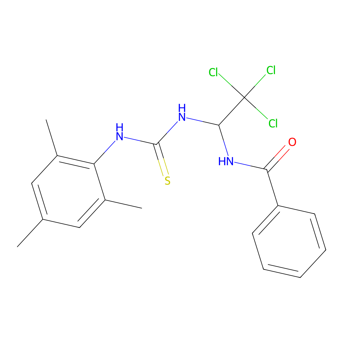 N-(2,2,2-Trichloro-1-(((mesitylamino)carbothioyl)amino)ethyl)benzamide molecular structure, CAS 303063-16-3