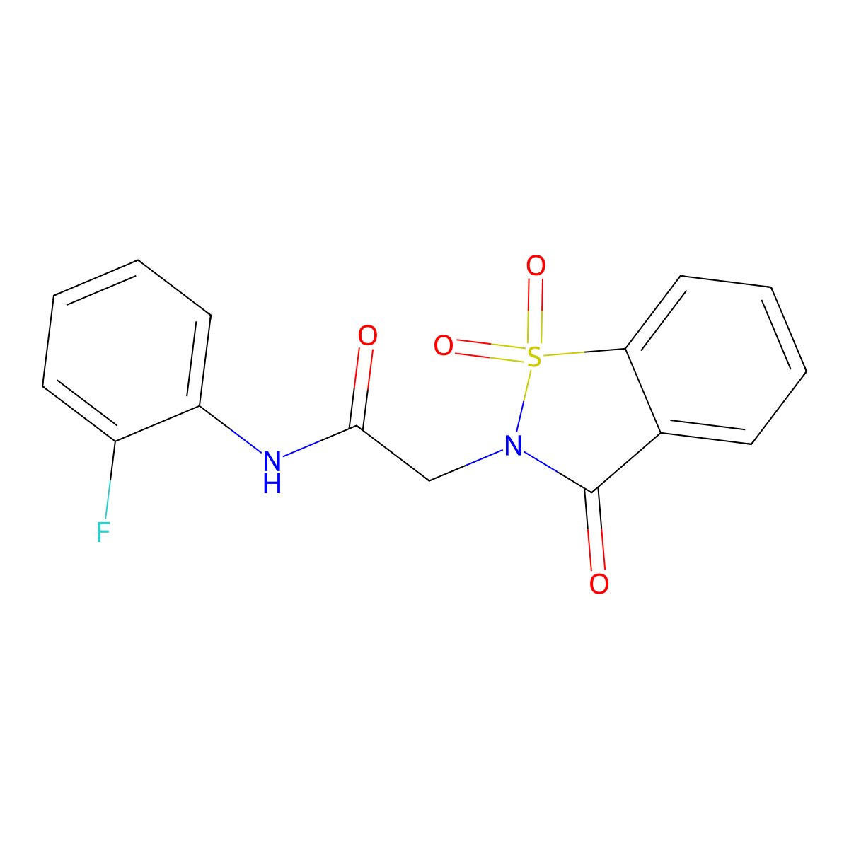 2-(1,1-dioxido-3-oxobenzo[d]isothiazol-2(3H)-yl)-N-(2-fluorophenyl)acetamide molecular structure, CAS 303064-34-8