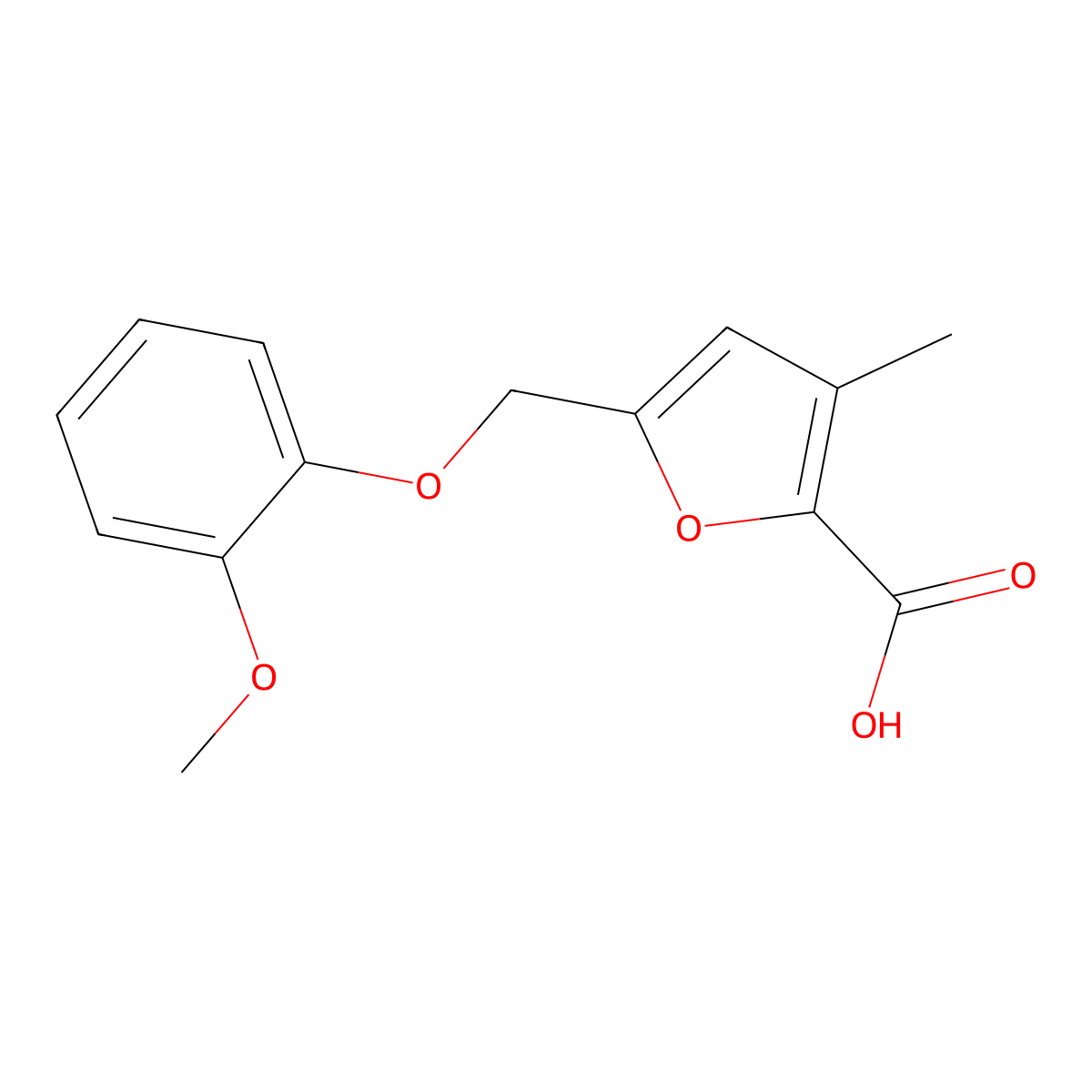5-(2-Methoxy-phenoxymethyl)-3-methyl-furan-2-carboxylic acid molecular structure, CAS 303064-38-2