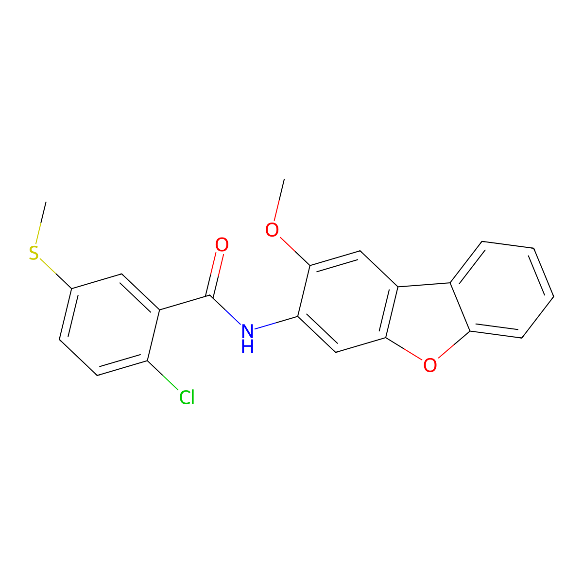 2-chloro-N-(2-methoxydibenzofuran-3-yl)-5-methylsulfanylbenzamide molecular structure, CAS 303064-49-5