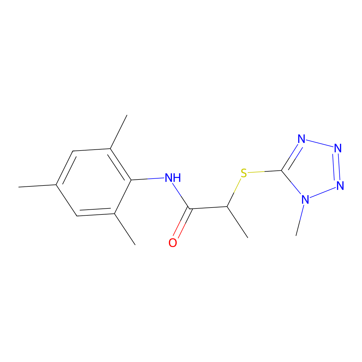 2-(1-methyltetrazol-5-yl)sulfanyl-N-(2,4,6-trimethylphenyl)propanamide molecular structure, CAS 303064-78-0
