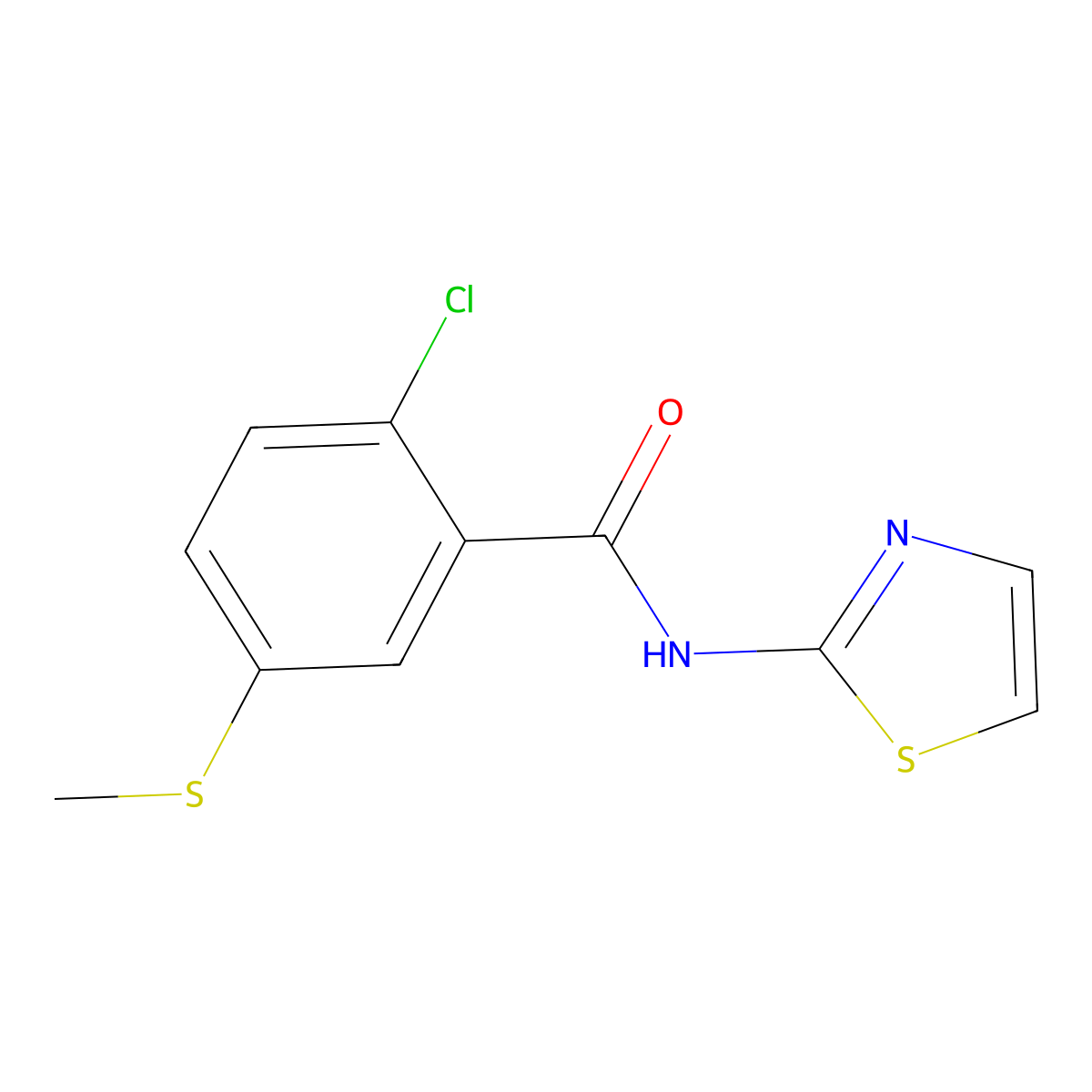 2-chloro-5-methylsulfanyl-N-(1,3-thiazol-2-yl)benzamide molecular structure, CAS 303065-50-1