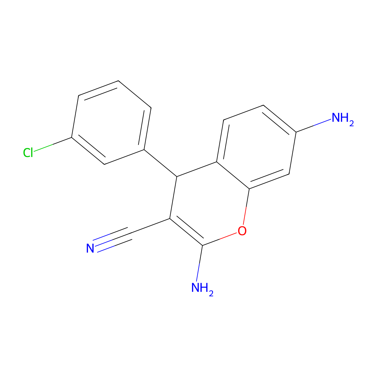 2,7-diamino-4-(3-chlorophenyl)-4H-chromene-3-carbonitrile molecular structure, CAS 303066-30-0