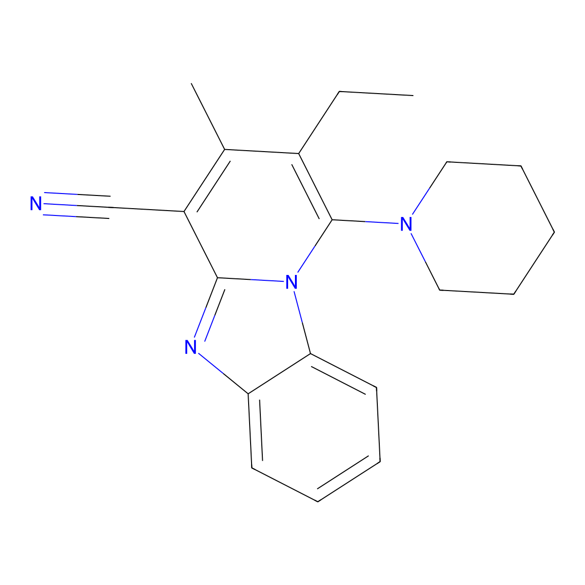 2-Ethyl-3-methyl-1-piperidin-1-ylpyrido[1,2-a]benzimidazole-4-carbonitrile molecular structure, CAS 303066-67-3