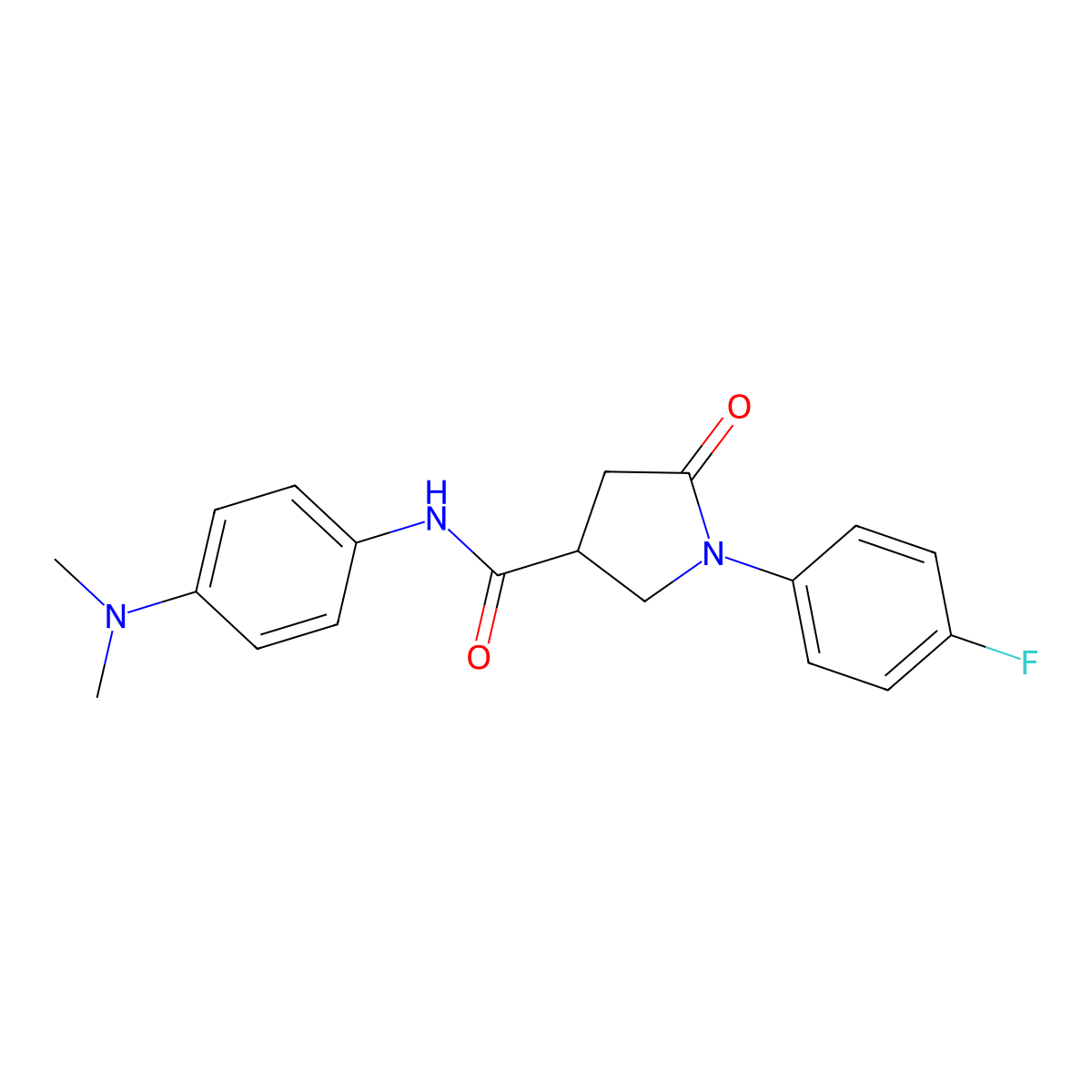 N-[4-(dimethylamino)phenyl]-1-(4-fluorophenyl)-5-oxopyrrolidine-3-carboxamide molecular structure, CAS 303066-96-8