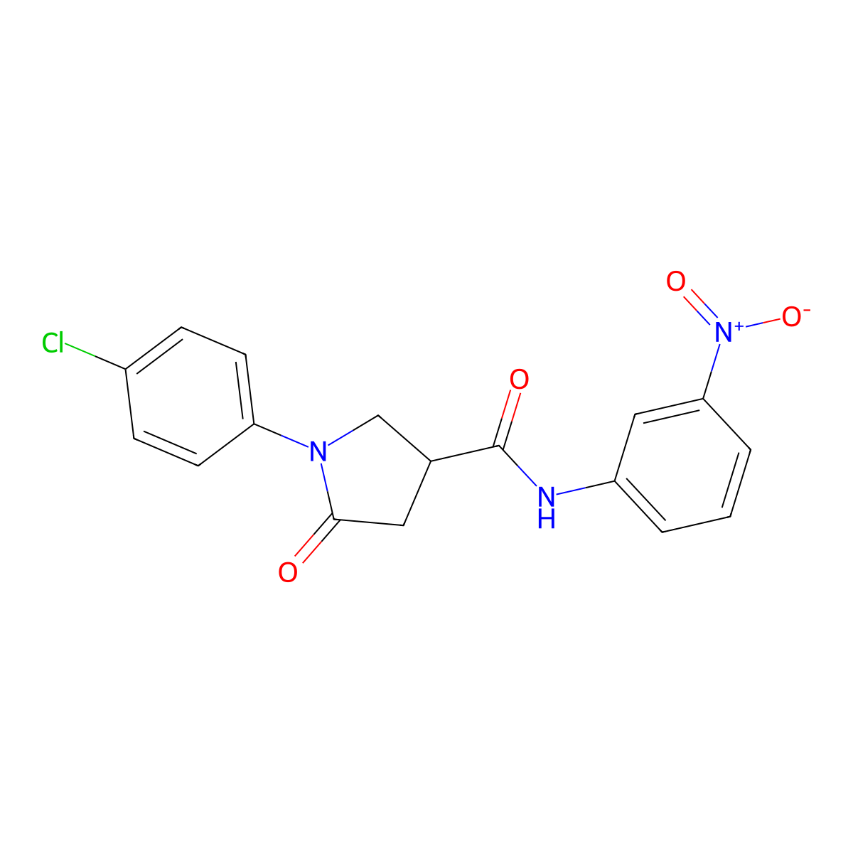1-(4-chlorophenyl)-N-(3-nitrophenyl)-5-oxopyrrolidine-3-carboxamide molecular structure, CAS 303066-98-0