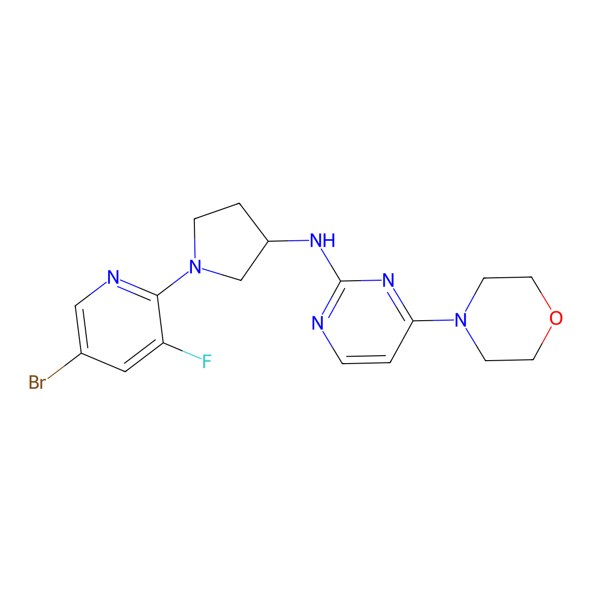 N-[1-(5-bromo-3-fluoropyridin-2-yl)pyrrolidin-3-yl]-4-(morpholin-4-yl)pyrimidin-2-amine molecular structure, CAS 3030725-52-8