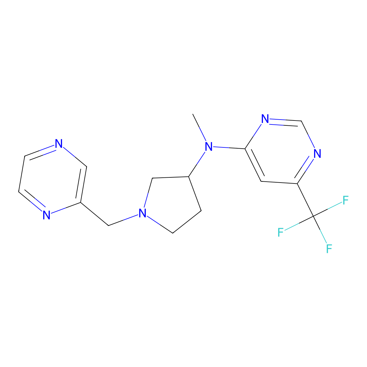 N-methyl-N-{1-[(pyrazin-2-yl)methyl]pyrrolidin-3-yl}-6-(trifluoromethyl)pyrimidin-4-amine molecular structure, CAS 3030725-56-2