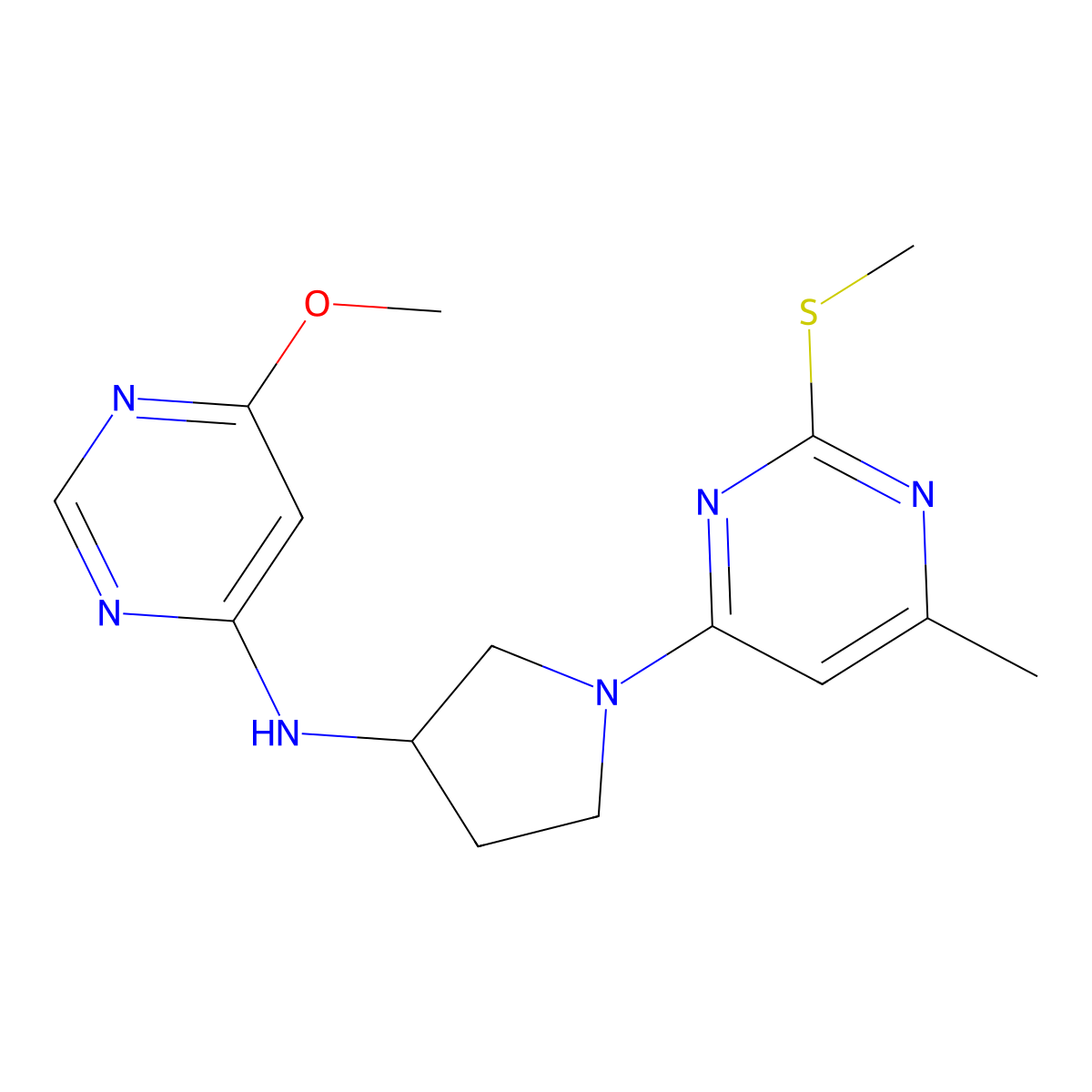 6-methoxy-N-{1-[6-methyl-2-(methylsulfanyl)pyrimidin-4-yl]pyrrolidin-3-yl}pyrimidin-4-amine molecular structure, CAS 3030725-58-4