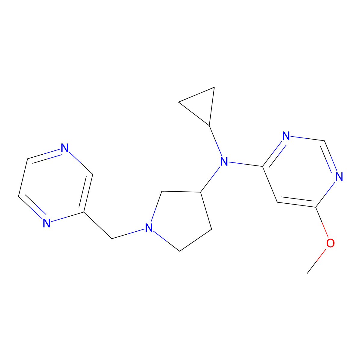 N-cyclopropyl-6-methoxy-N-{1-[(pyrazin-2-yl)methyl]pyrrolidin-3-yl}pyrimidin-4-amine molecular structure, CAS 3030725-60-8