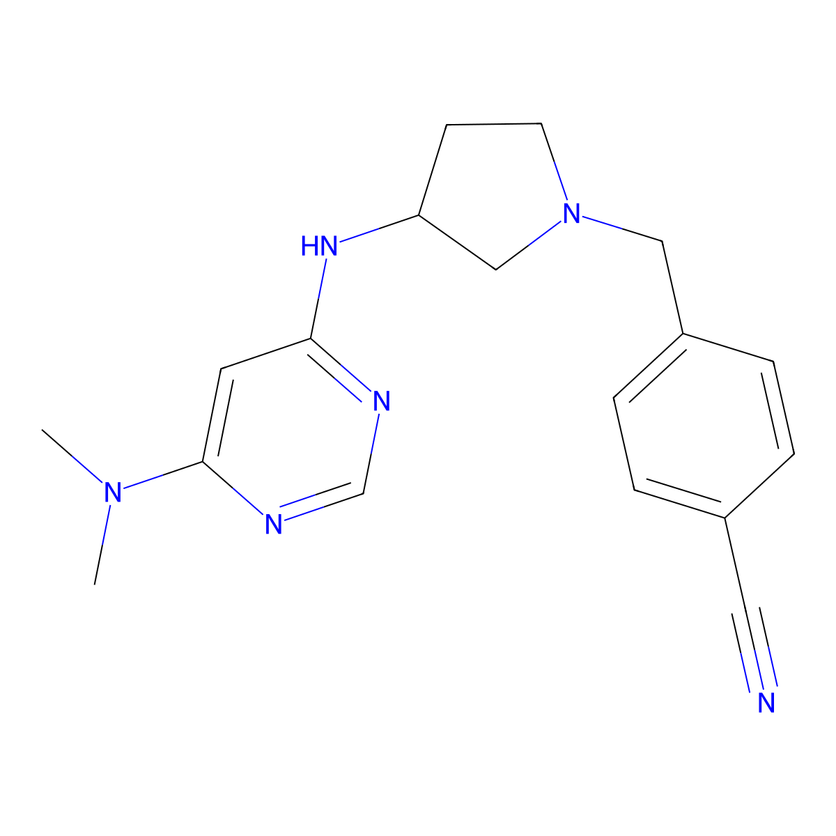 4-[(3-{[6-(Dimethylamino)pyrimidin-4-yl]amino}pyrrolidin-1-yl)methyl]benzonitrile molecular structure, CAS 3030725-62-0