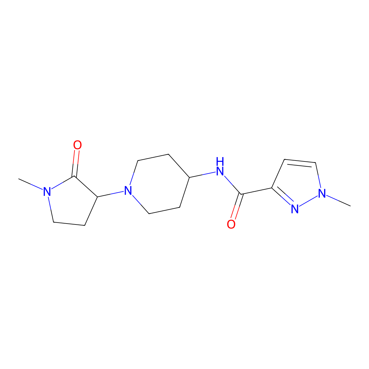 1-methyl-N-[1-(1-methyl-2-oxopyrrolidin-3-yl)piperidin-4-yl]-1H-pyrazole-3-carboxamide molecular structure, CAS 3030725-65-3