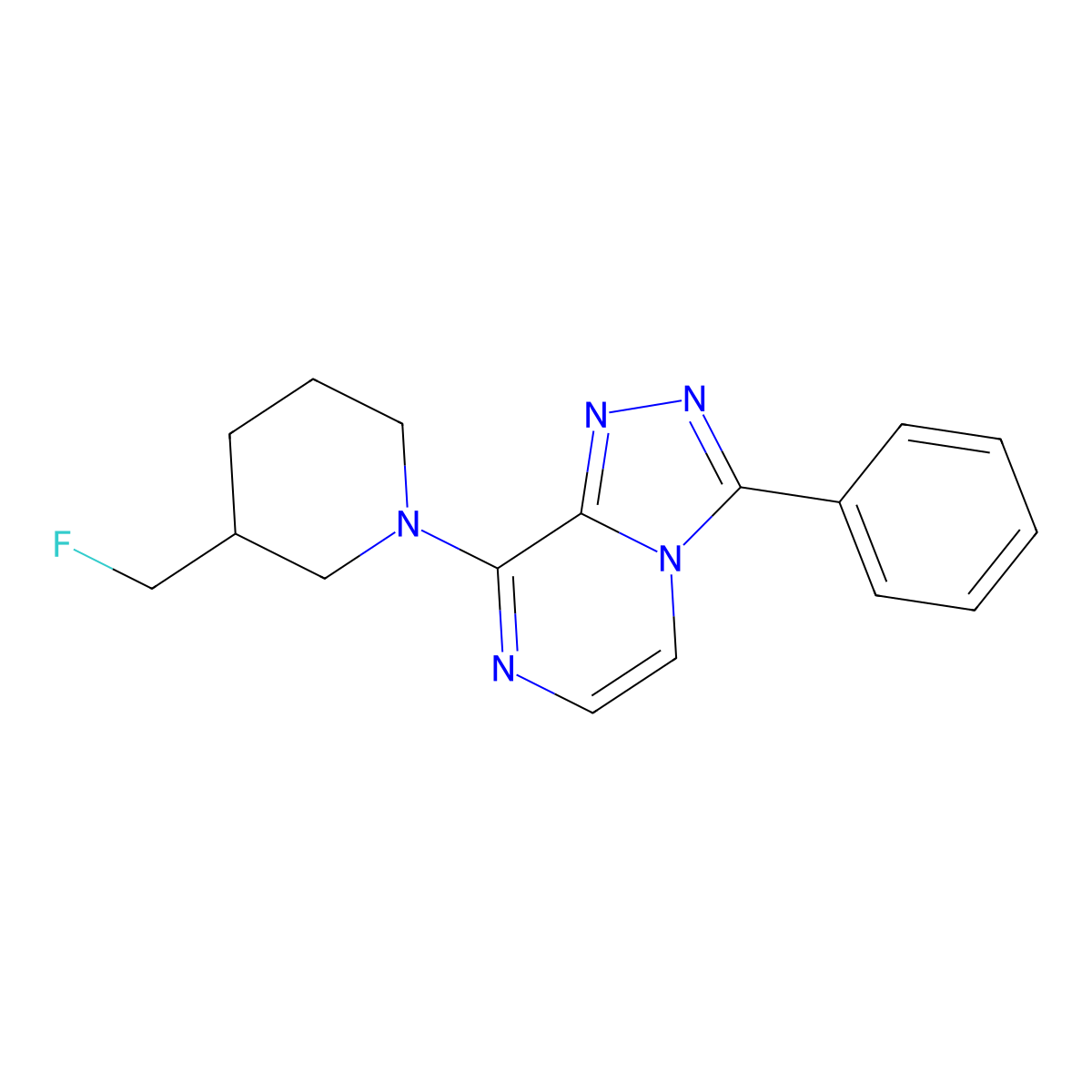 3-(Fluoromethyl)-1-{3-phenyl-[1,2,4]triazolo[4,3-a]pyrazin-8-yl}piperidine molecular structure, CAS 3030725-66-4