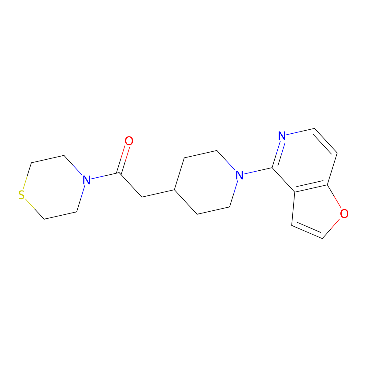 2-(1-{Furo[3,2-c]pyridin-4-yl}piperidin-4-yl)-1-(thiomorpholin-4-yl)ethan-1-one molecular structure, CAS 3030725-67-5