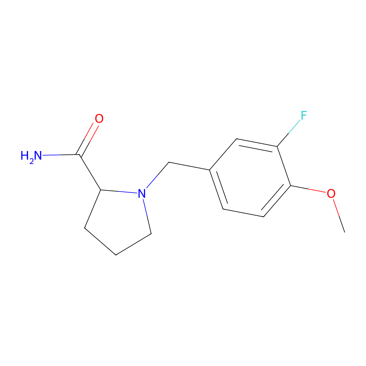 1-[(3-Fluoro-4-methoxyphenyl)methyl]pyrrolidine-2-carboxamide molecular structure, CAS 3030725-70-0