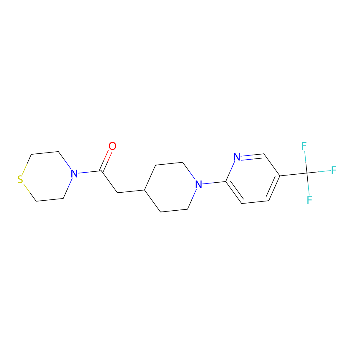 1-(Thiomorpholin-4-yl)-2-{1-[5-(trifluoromethyl)pyridin-2-yl]piperidin-4-yl}ethan-1-one molecular structure, CAS 3030725-73-3