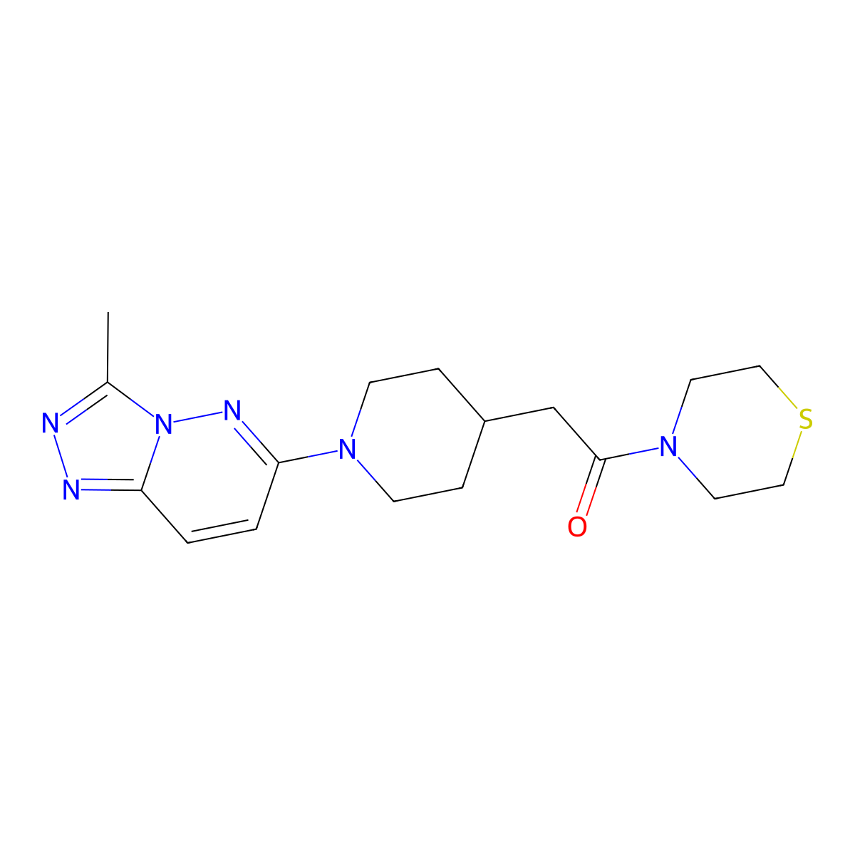 2-(1-{3-Methyl-[1,2,4]triazolo[4,3-b]pyridazin-6-yl}piperidin-4-yl)-1-(thiomorpholin-4-yl)ethan-1-one molecular structure, CAS 3030725-75-5