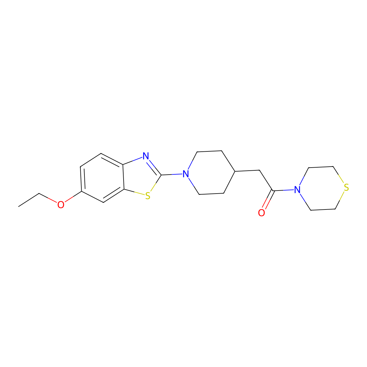 2-[1-(6-Ethoxy-1,3-benzothiazol-2-yl)piperidin-4-yl]-1-(thiomorpholin-4-yl)ethan-1-one molecular structure, CAS 3030725-84-6