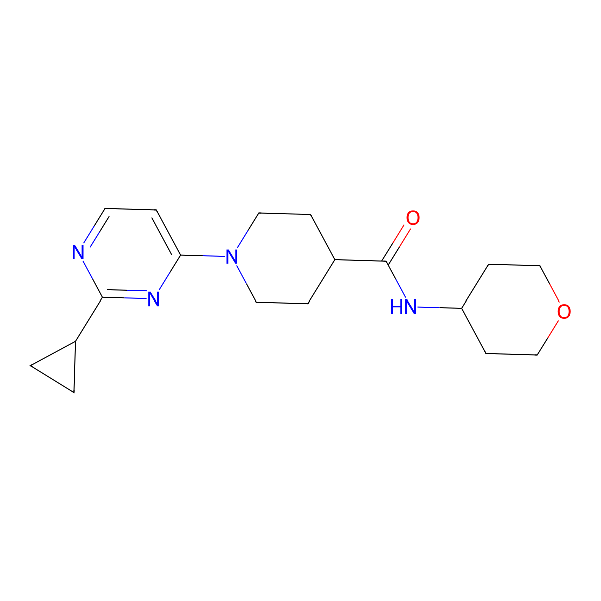 1-(2-cyclopropylpyrimidin-4-yl)-N-(oxan-4-yl)piperidine-4-carboxamide molecular structure, CAS 3030725-88-0