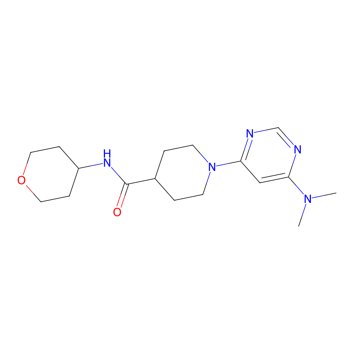 1-[6-(dimethylamino)pyrimidin-4-yl]-N-(oxan-4-yl)piperidine-4-carboxamide molecular structure, CAS 3030725-89-1