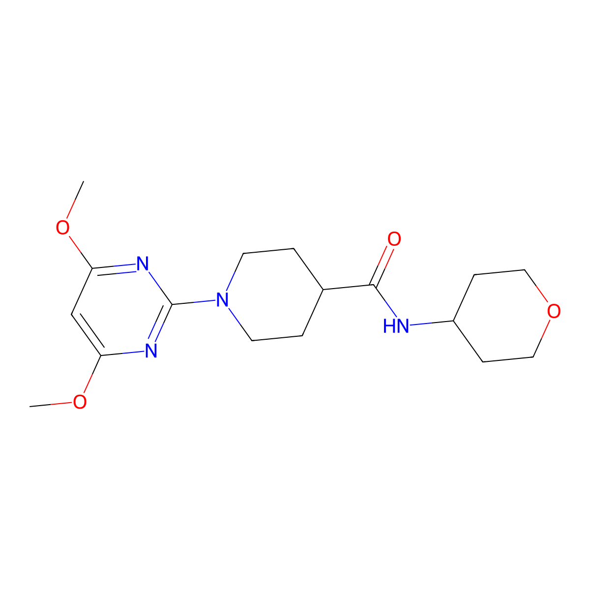 1-(4,6-dimethoxypyrimidin-2-yl)-N-(oxan-4-yl)piperidine-4-carboxamide molecular structure, CAS 3030725-90-4