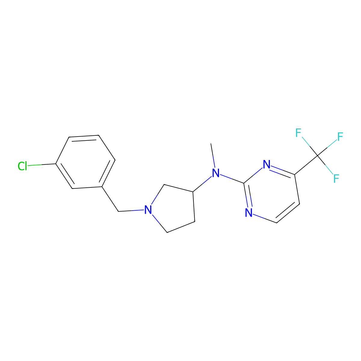 N-[1-[(3-chlorophenyl)methyl]pyrrolidin-3-yl]-N-methyl-4-(trifluoromethyl)pyrimidin-2-amine molecular structure, CAS 3030725-91-5