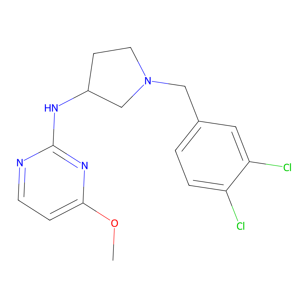 N-[1-[(3,4-dichlorophenyl)methyl]pyrrolidin-3-yl]-4-methoxypyrimidin-2-amine molecular structure, CAS 3030725-94-8