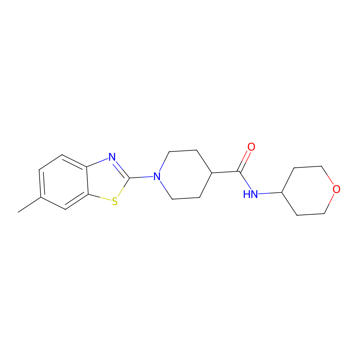 1-(6-methyl-1,3-benzothiazol-2-yl)-N-(oxan-4-yl)piperidine-4-carboxamide molecular structure, CAS 3030725-95-9
